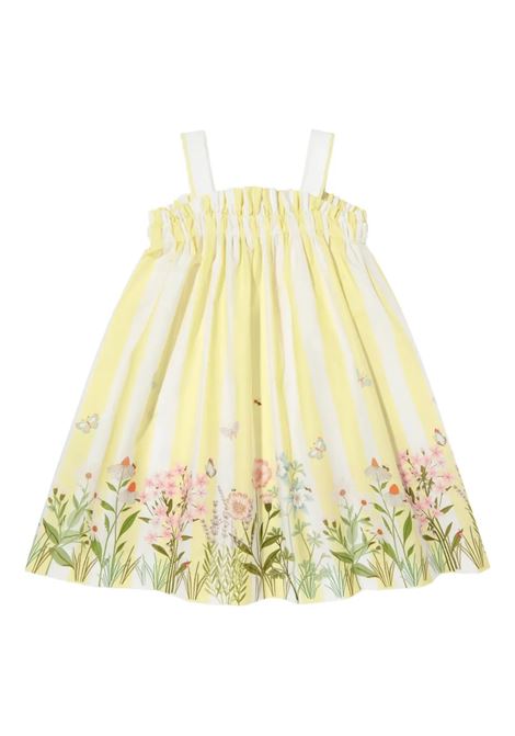 Abito Prendisole In Popeline a Righe Gialle Con Stampa Floreale FENDI KIDS | JFB765-ATS5F0H1J